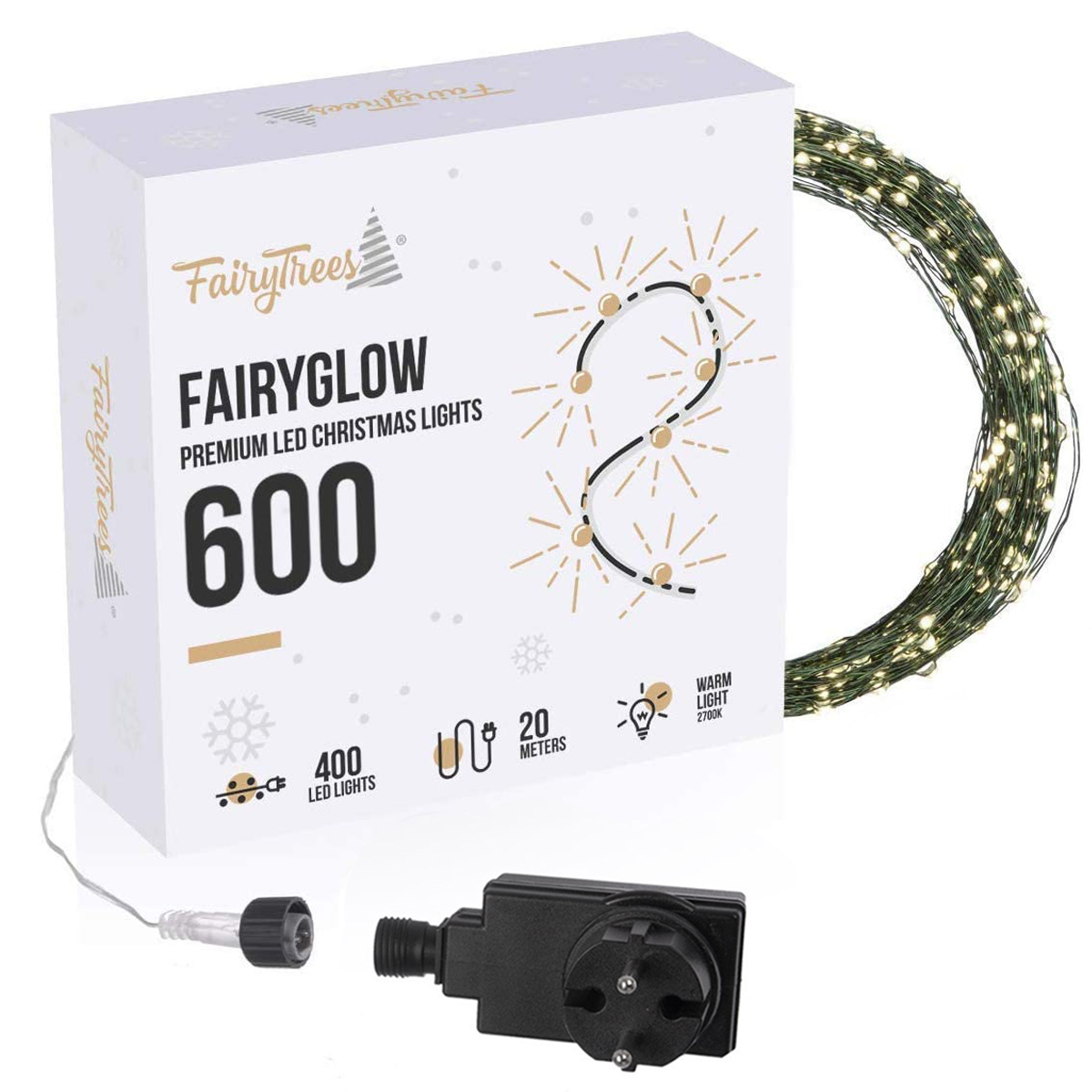 FairyGlow 600 LED Christmas tree lights
